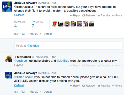 твит службы поддержки клиентов jetblue