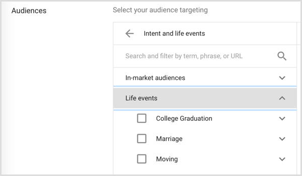 Аудитория Google Adwords, ориентированная на жизненные события