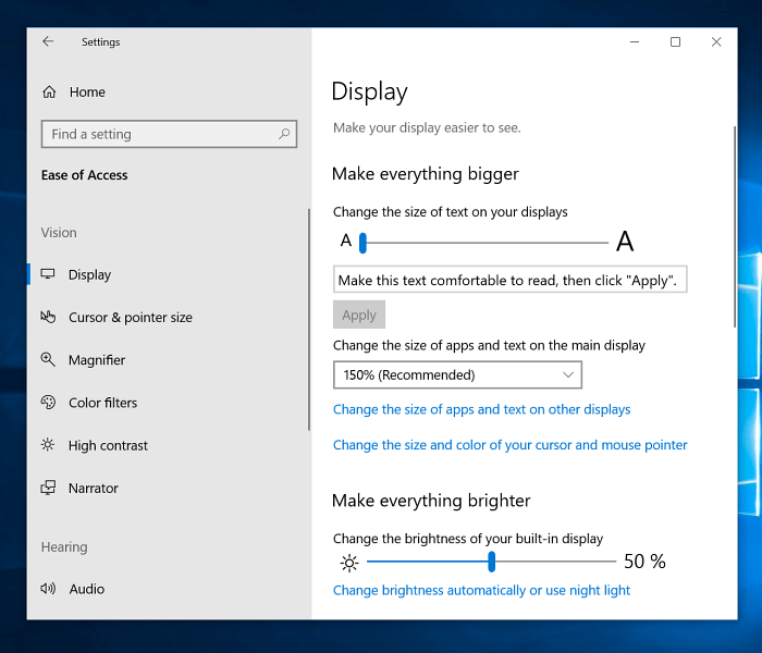 Сделайте Everythign больше настроек дисплея Windows 10
