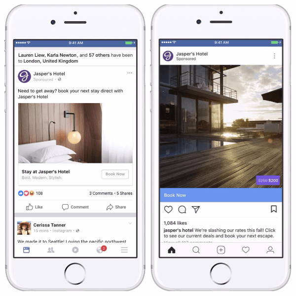 Facebook добавляет социальный контекст и оверлеи к динамической рекламе для путешествий.