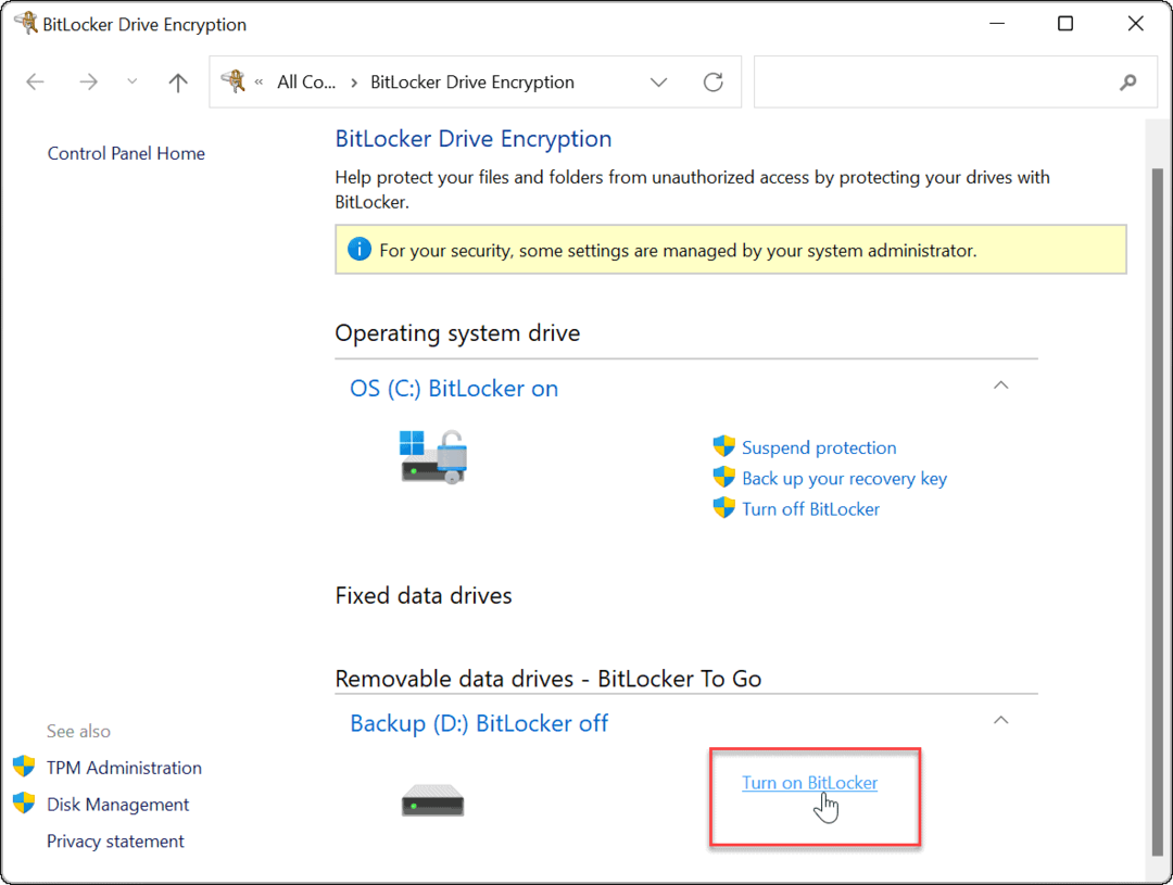 включить BitLocker Windows 11