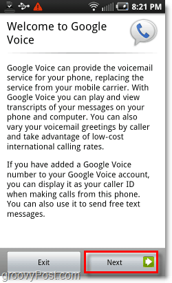 Google Voice на экране приветствия Android Mobile