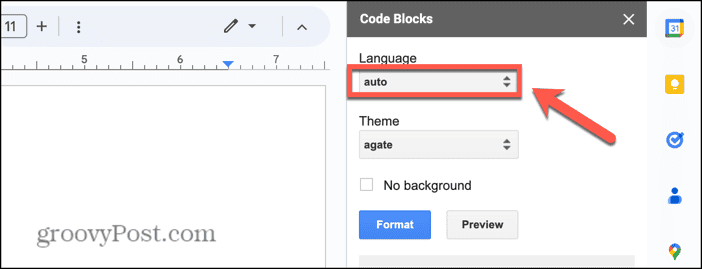 Язык кодовых блоков Google Docs