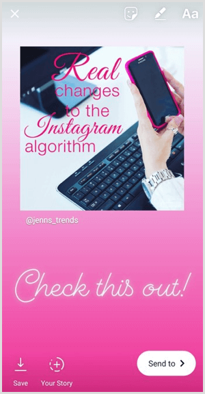 Добавьте текст, стикеры или другие компоненты в опубликованный у себя пост в своей истории в Instagram.