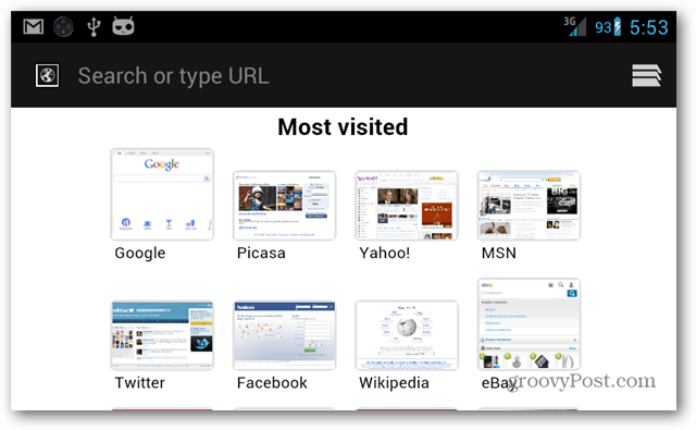 Установить главную страницу браузера Android по умолчанию на наиболее посещаемые сайты