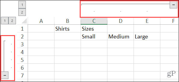 Расширенные сгруппированные столбцы и строки в Excel в Windows