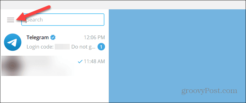 Кнопка меню в настольном приложении Telegram