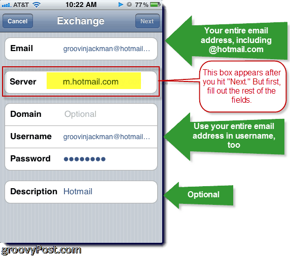 Добавление Hotmail Exchange ActiveSync на iPhone