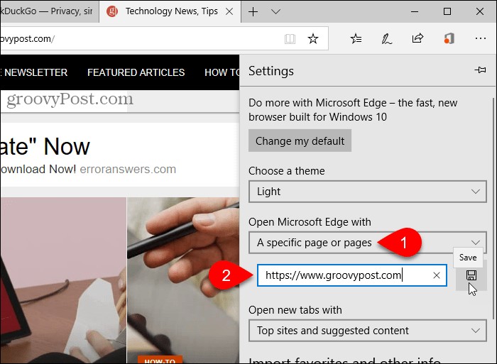 Сохранить URL для Open Microsoft Edge с опцией
