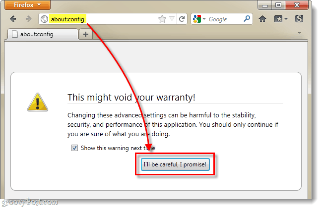 Конфигурационное меню Firefox может аннулировать вашу гарантию