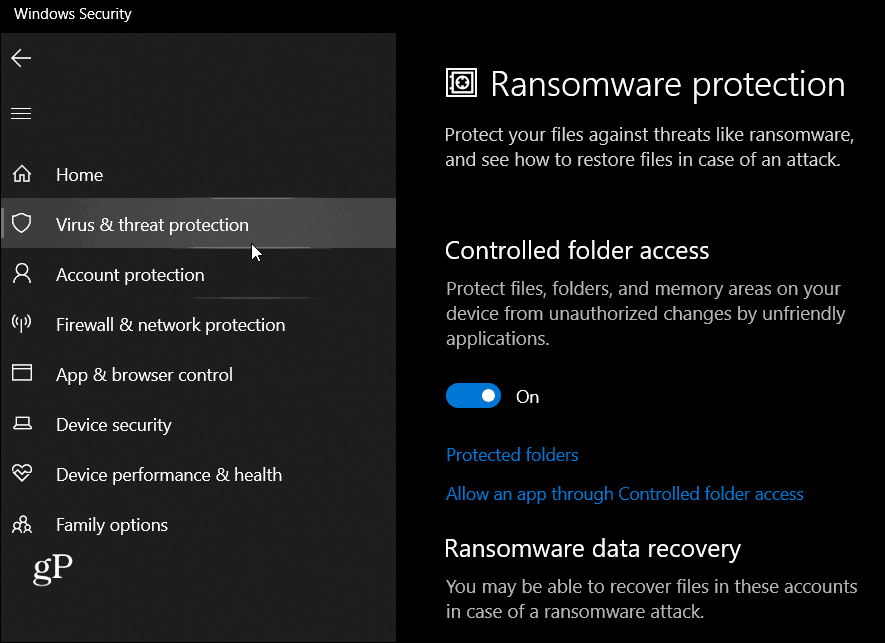 Защита от вымогателей Windows 10