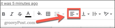 Выбор инструмента горизонтального выравнивания в Google Sheets