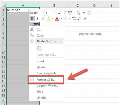 Параметр ячеек формата Excel