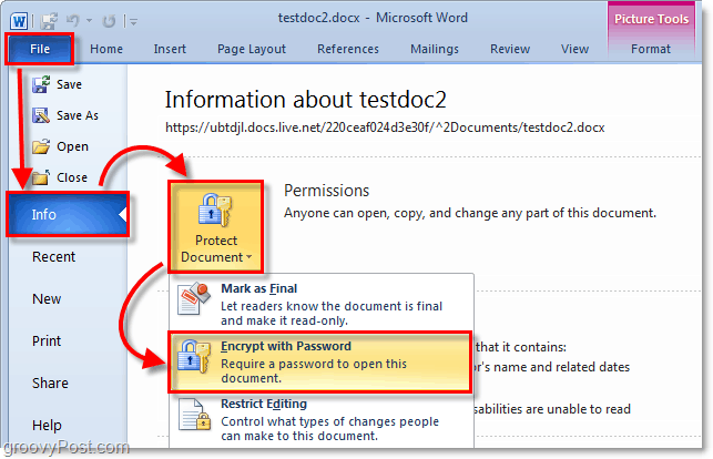 защитить паролем документ Office 2010