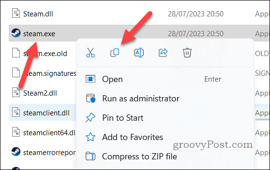 Скопируйте файл Steam.exe.