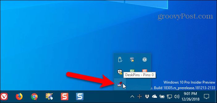 Щелкните значок DeskPins на панели задач Windows, чтобы получить пин-код