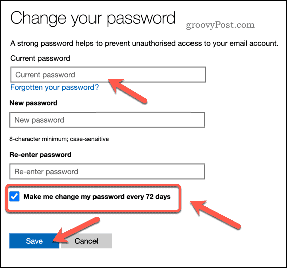 Установить срок действия пароля в учетной записи Microsoft