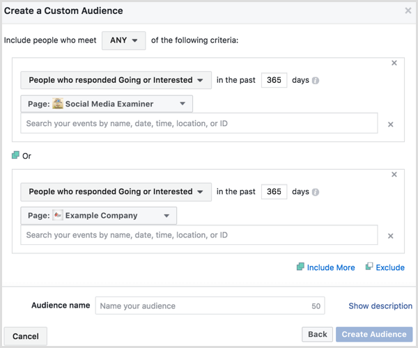 Facebook Ads Manager создает индивидуальную аудиторию на основе вовлеченности в мероприятие