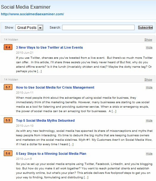 Рейтинги постов в блогах PostRank