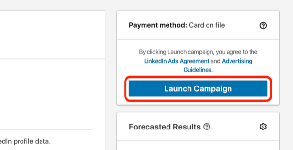 снимок экрана кнопки "Запустить кампанию" в LinkedIn