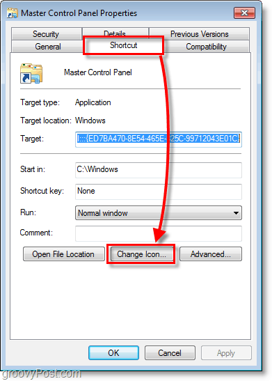 Скриншот Windows 7 - как изменить значок для ярлыка