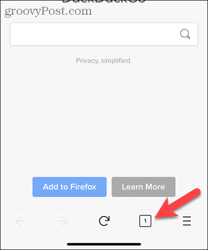 Нажмите кнопку вкладки в Firefox для iOS