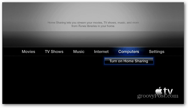 Apple TV включить домашний обмен