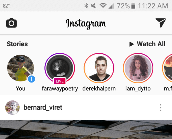 Истории из Instagram появляются в верхней части вашей новой ленты.