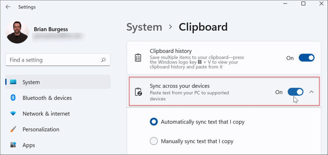 синхронизировать историю буфера обмена между устройствами Windows 11