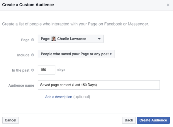 Создайте индивидуальную аудиторию из людей, которые сохранили вашу страницу или пост в Facebook.