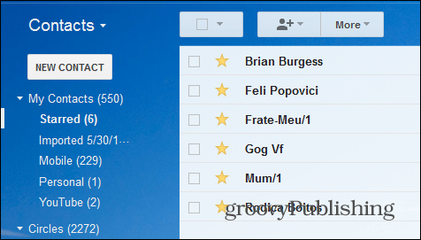 Звездные контакты Gmail помечены