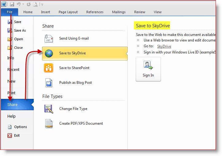 Сохраняйте документы в онлайн-хранилище SkyDrive