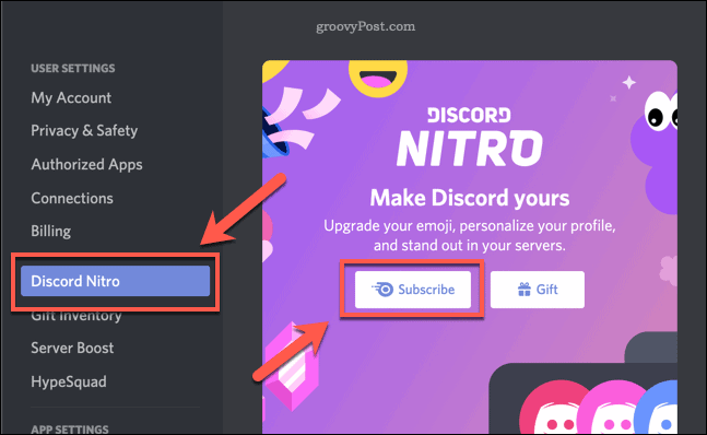 Кнопка подписки на Discord Nitro