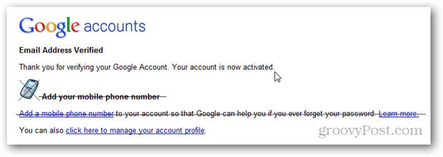 адрес электронной почты аккаунта Google подтвержден
