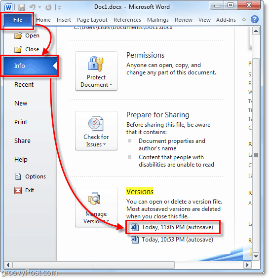 Автосохраненная версия вернуться к Outlook 2010