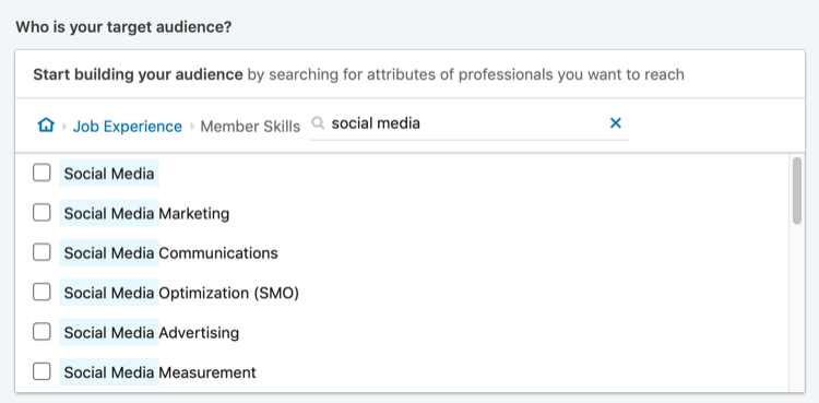 результаты поиска по запросу «социальные сети» для определения навыков участников LinkedIn