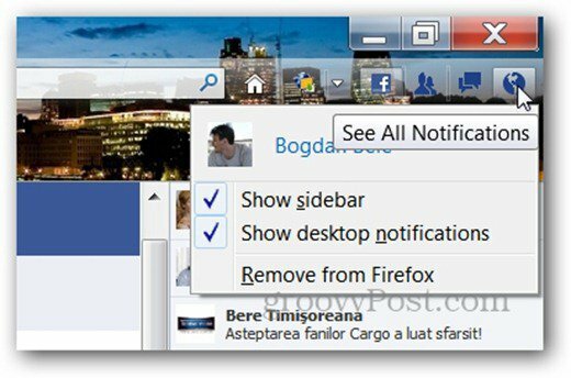 Facebook Messenger для панели уведомлений Firefox