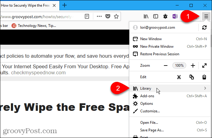 Выберите библиотеку в Firefox для Windows