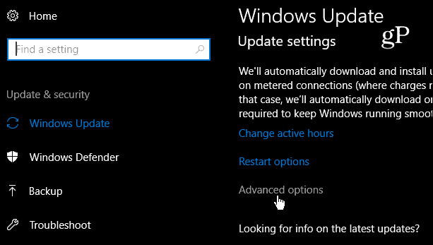 Расширенные настройки обновления Windows 10
