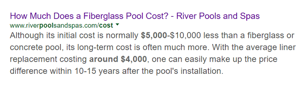 Статья River Pools о стоимости бассейна из стекловолокна первой появляется при поиске по этой теме.