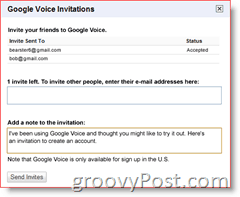 Снимок экрана приглашения Google Voice
