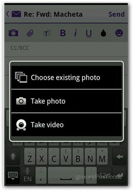 Yahoo Mail Android добавить фото видео