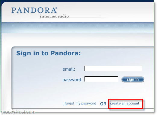 создать учетную запись Pandora