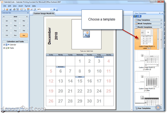 Печать наложенных календарей с помощью Office 2010