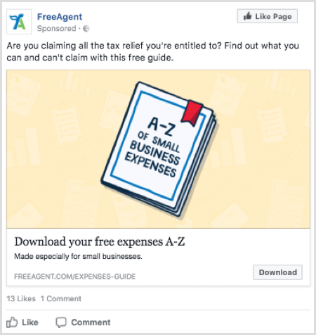 Пример рекламы в Facebook