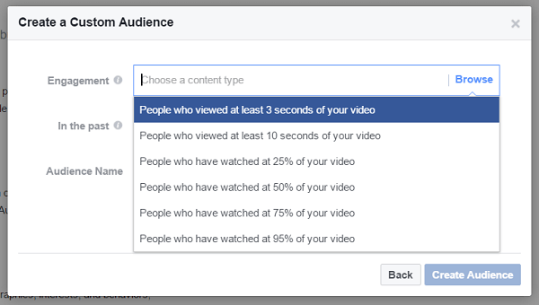 Создайте индивидуальную аудиторию из людей, которые смотрели не менее трех секунд предыдущего видео.
