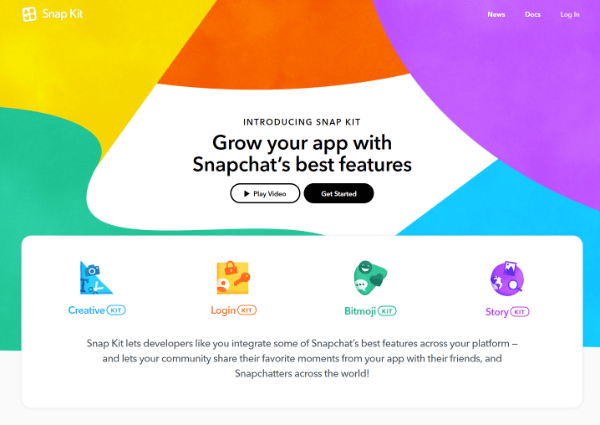 Snap Inc. представила Snap Kit, полноценный комплект для разработчиков, который позволяет разработчикам приложений добавлять в свои приложения некоторые из лучших частей Snapchat.