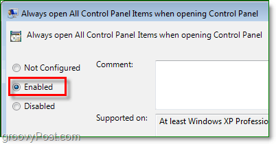опция включения всегда открывать все элементы панели управления в Windows 7