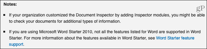 Заметки для инспектора документов от службы поддержки Microsoft