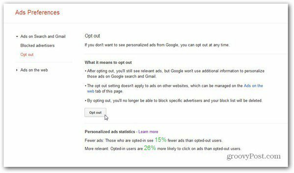 Менеджер предпочтений Google Ads Отказаться от поиска Gmail